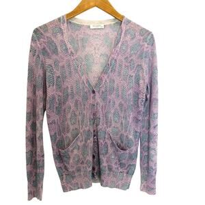 Equipment Femme - Wool and Cashmere Blend Purple Print Cardigan Sweater - XS